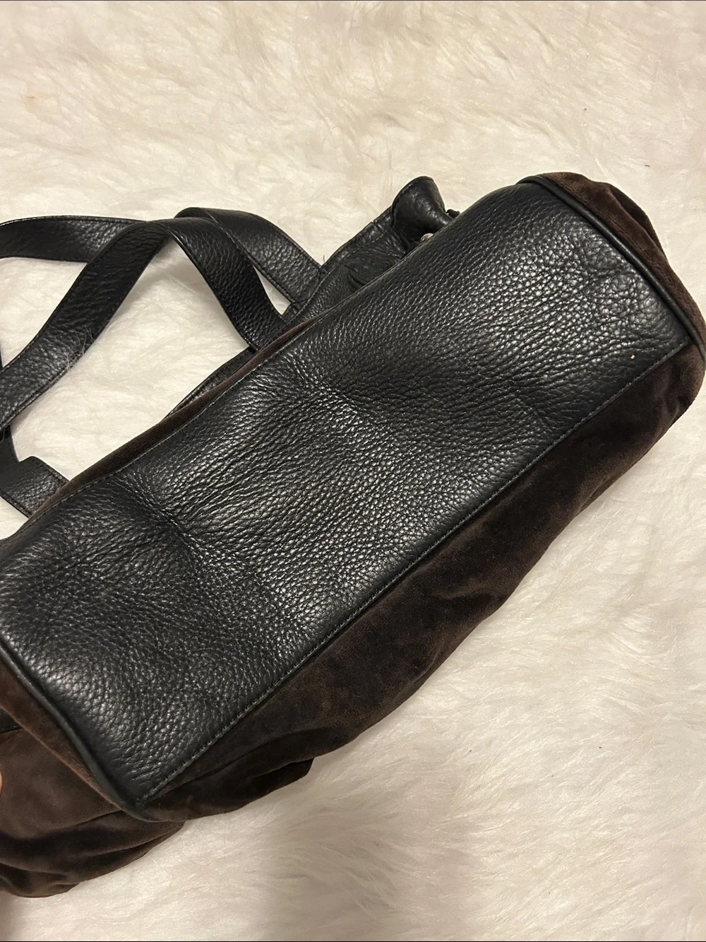 Juicy Couture Brown velvet and Black leather trim Tote with Cream Accents